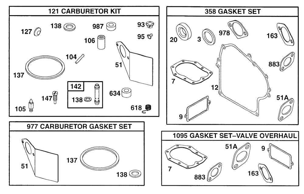 Gasket Sets Diagram and Parts List for 19B412-0567-XX  Briggs and Stratton Engine